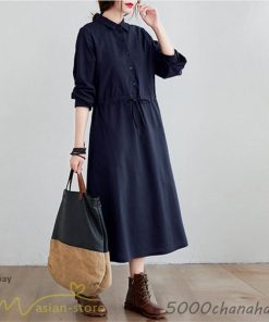 シャツワンピース レディース 長袖 リボン付き 50代無地 ワンピース aラインワンピース ミモレ丈ワンピース 通勤40代 ポケット 春ワンピース 秋物